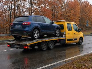 Transport SUV-a na lawecie jesienią – Łomża